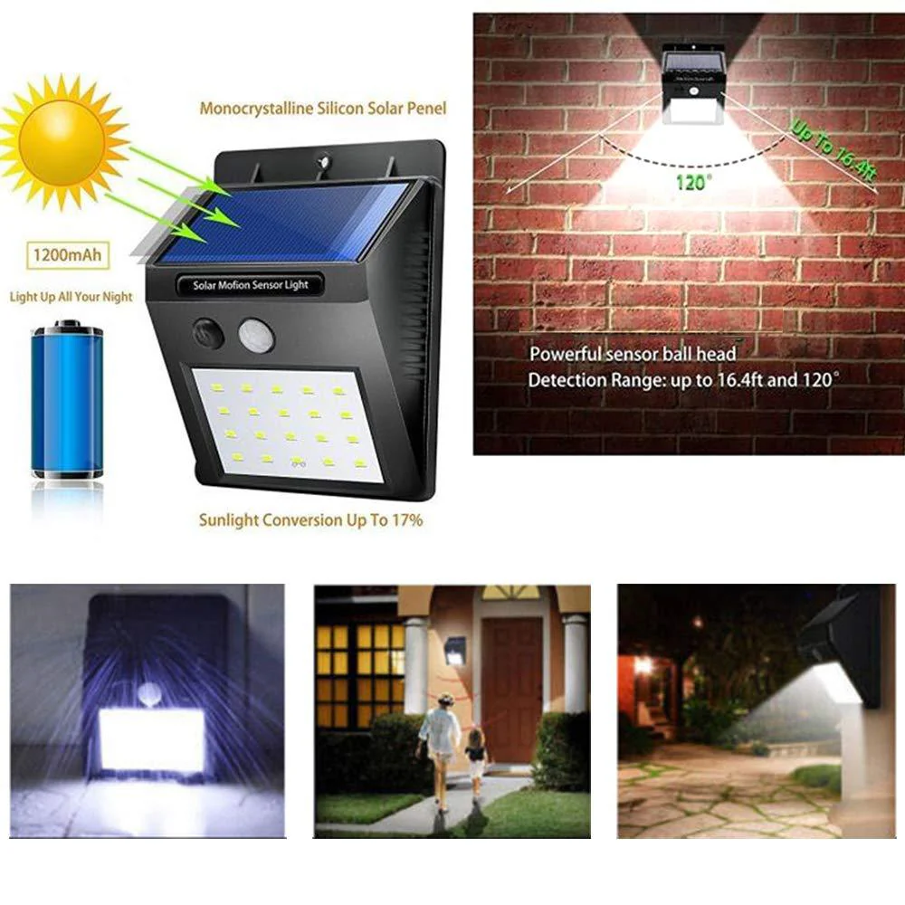 Solar Security LED Night Light for Home Outdoor / Garden Wall (Black) (20-LED Lights) - Image 7