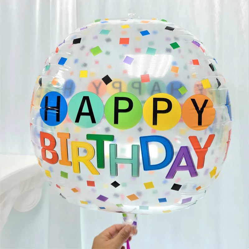 22 Inch Color Confetti Printing Transparent Birthday Balloon (Pack of 1) - Image 4