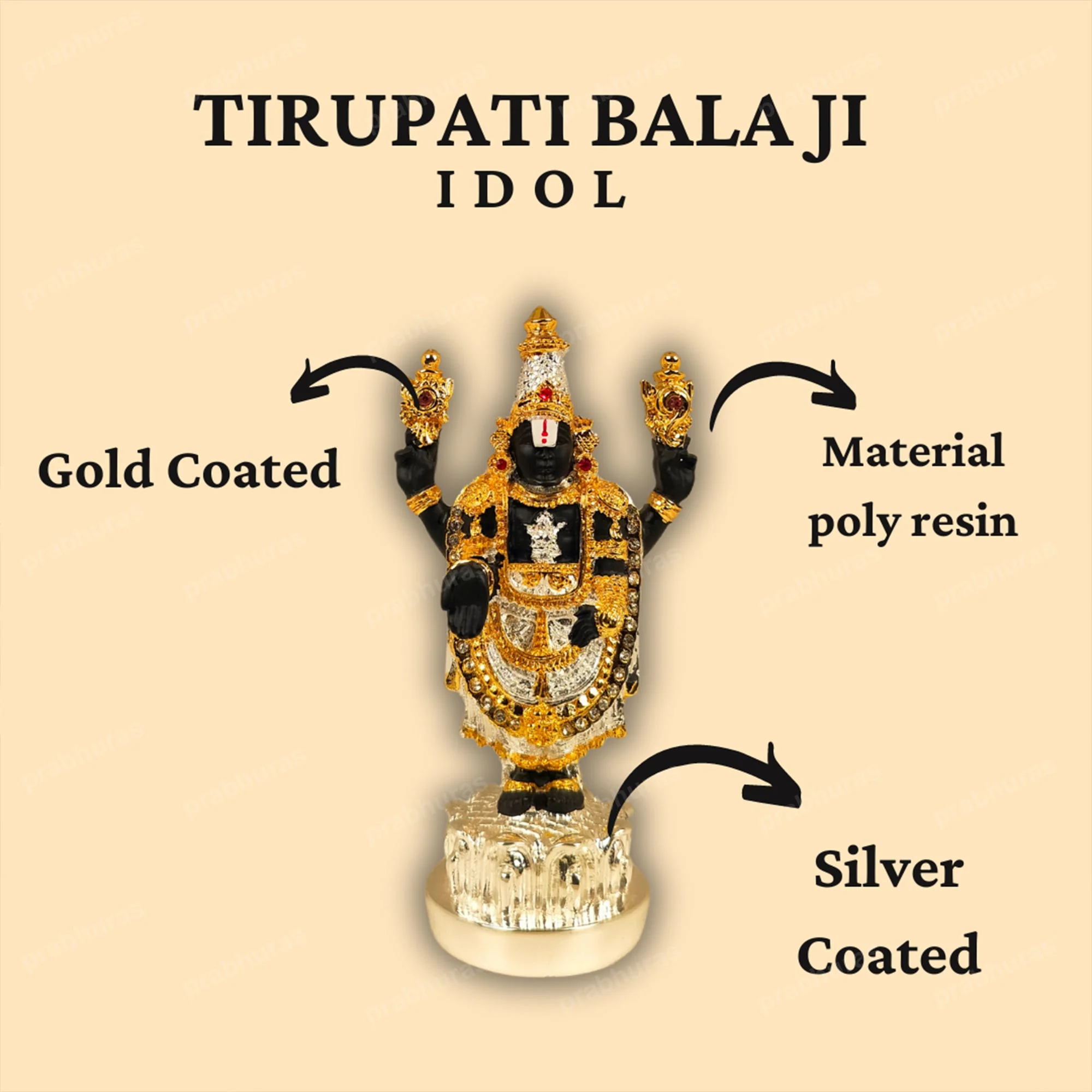 24 Carat Gold and 999 Pure Silver Coated Tirupati Balaji Idol - Image 13
