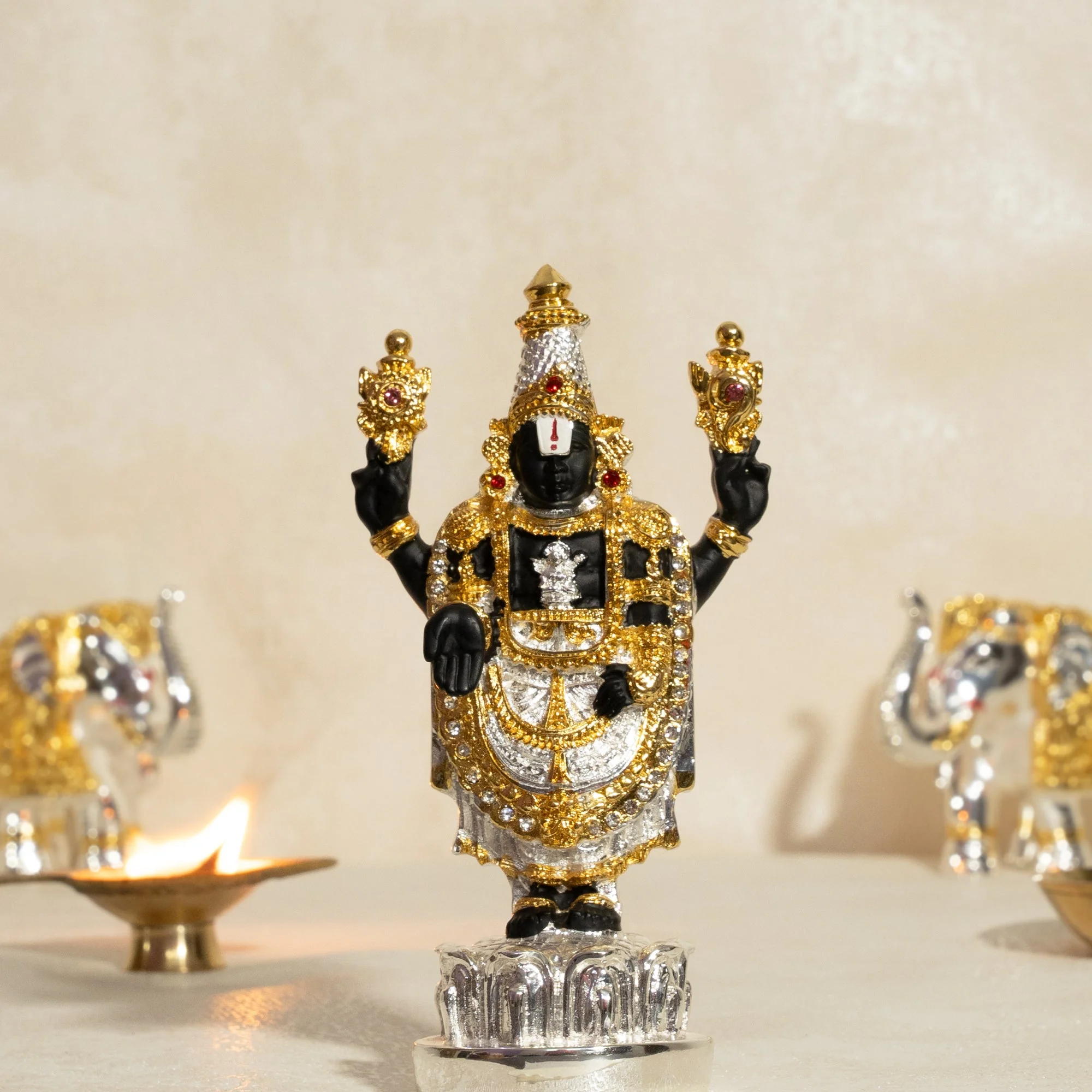 24 Carat Gold and 999 Pure Silver Coated Tirupati Balaji Idol - Image 2