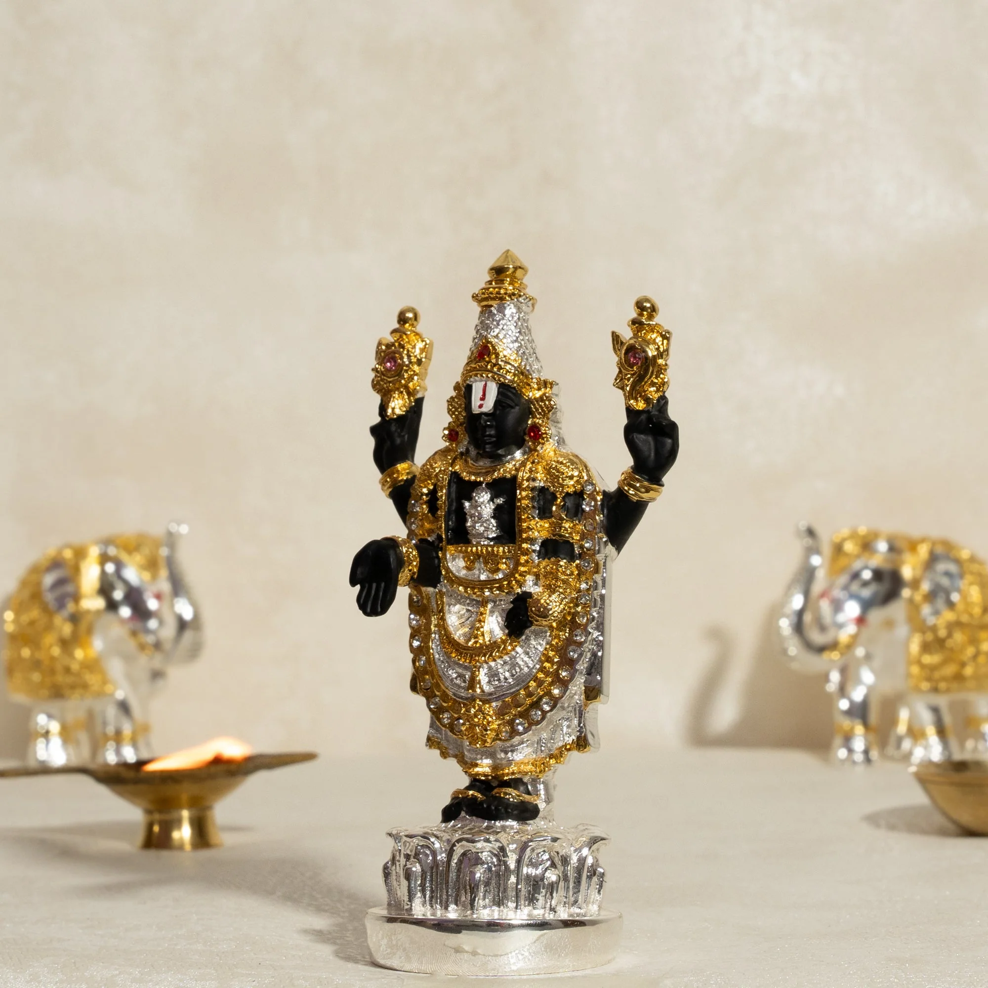 24 Carat Gold and 999 Pure Silver Coated Tirupati Balaji Idol - Image 3