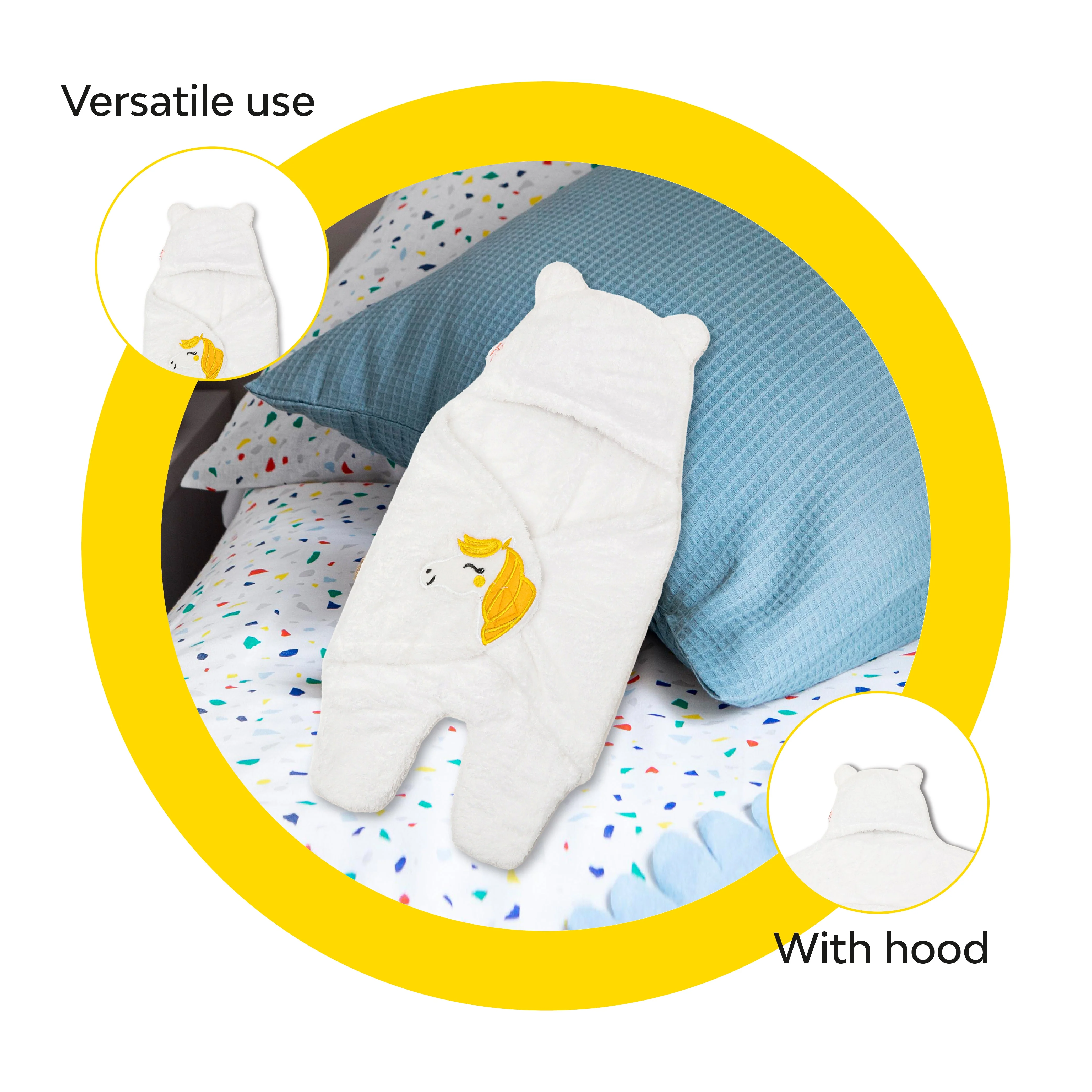 3-In-1 Unicorn Hooded Baby Blanket Wrapper With Velcro Lock - Image 15