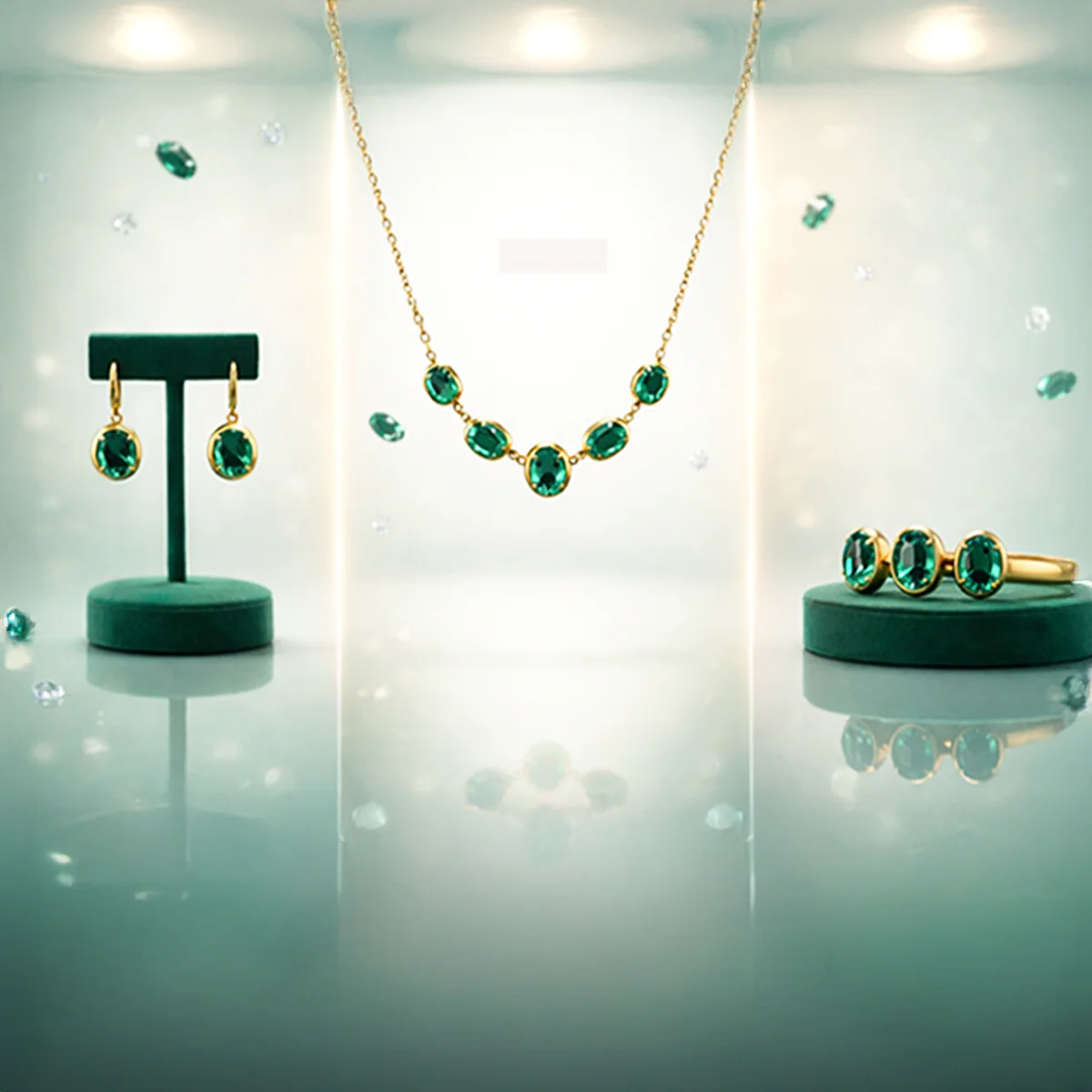 3 Pcs Emerald Green Artificial Jewellery Set for Women