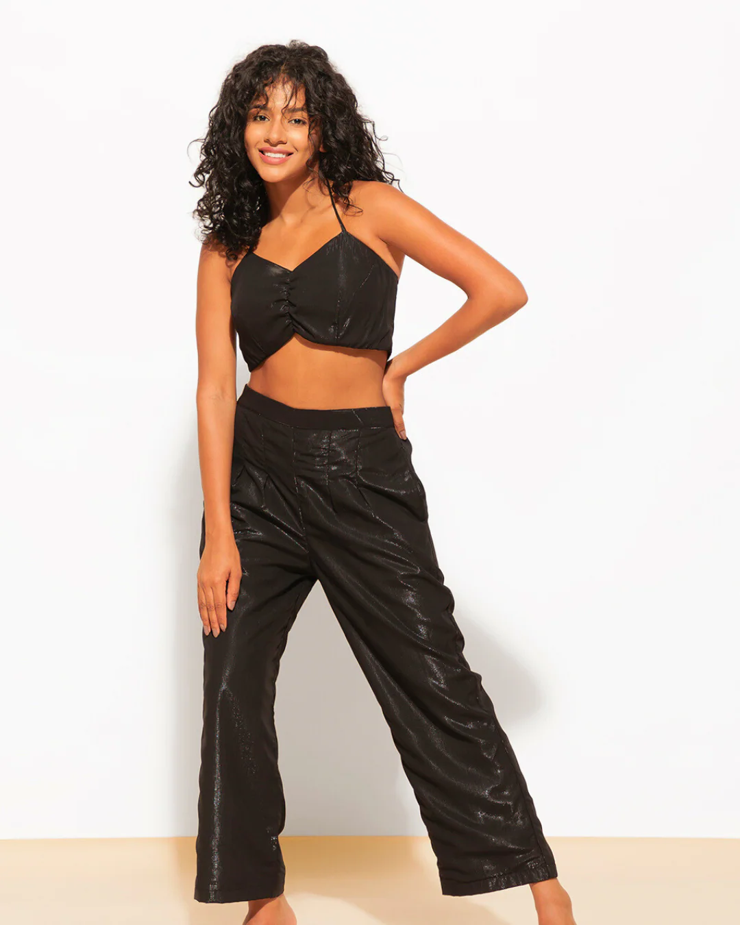 3 Piece Shimmer Co-ord Set – Bralette, Shirt & Pants Combo - Image 12