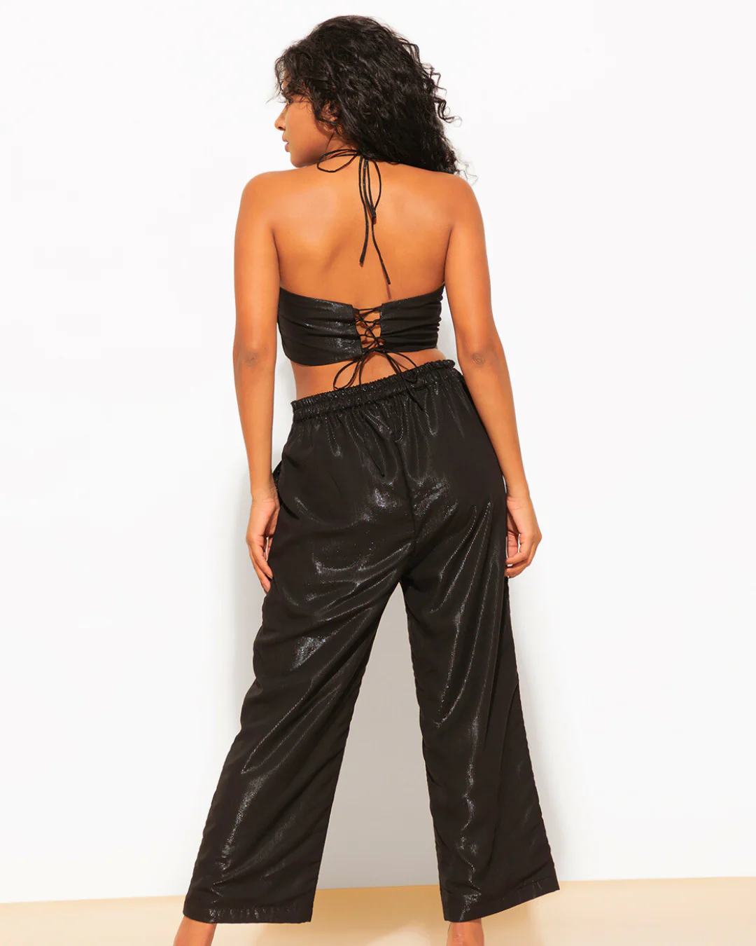3 Piece Shimmer Co-ord Set – Bralette, Shirt & Pants Combo - Image 9