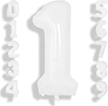 32 Inch Solid 1 Number White Foil Balloon - Image 2