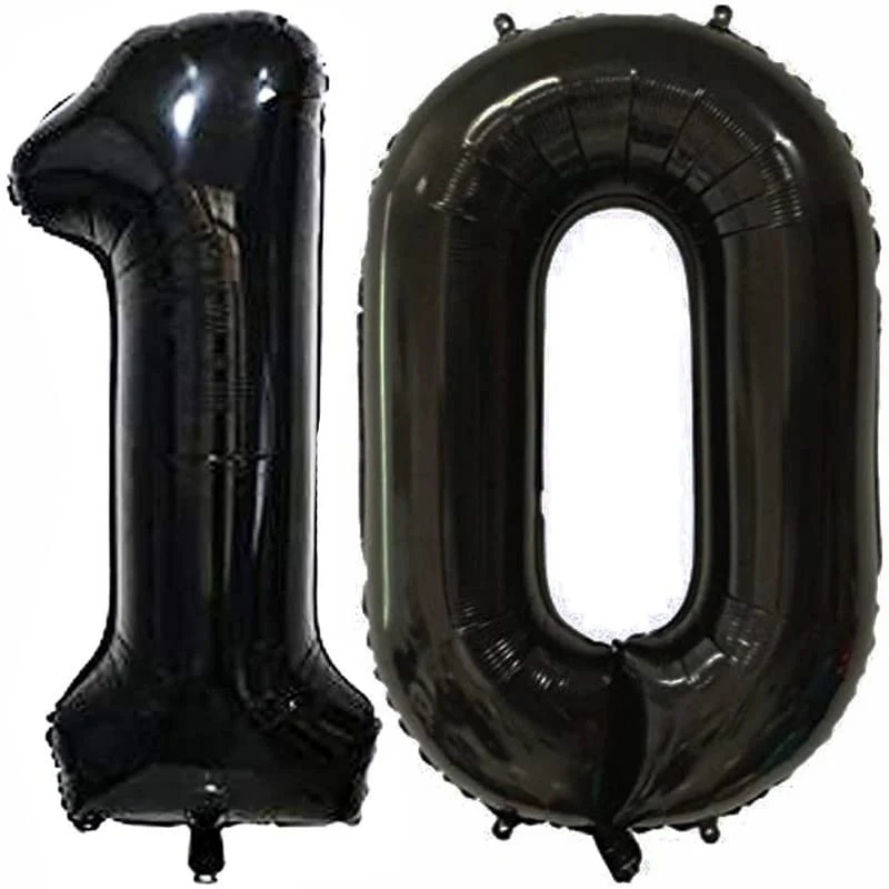 32 Inch Solid 10 Number Black Foil Balloon