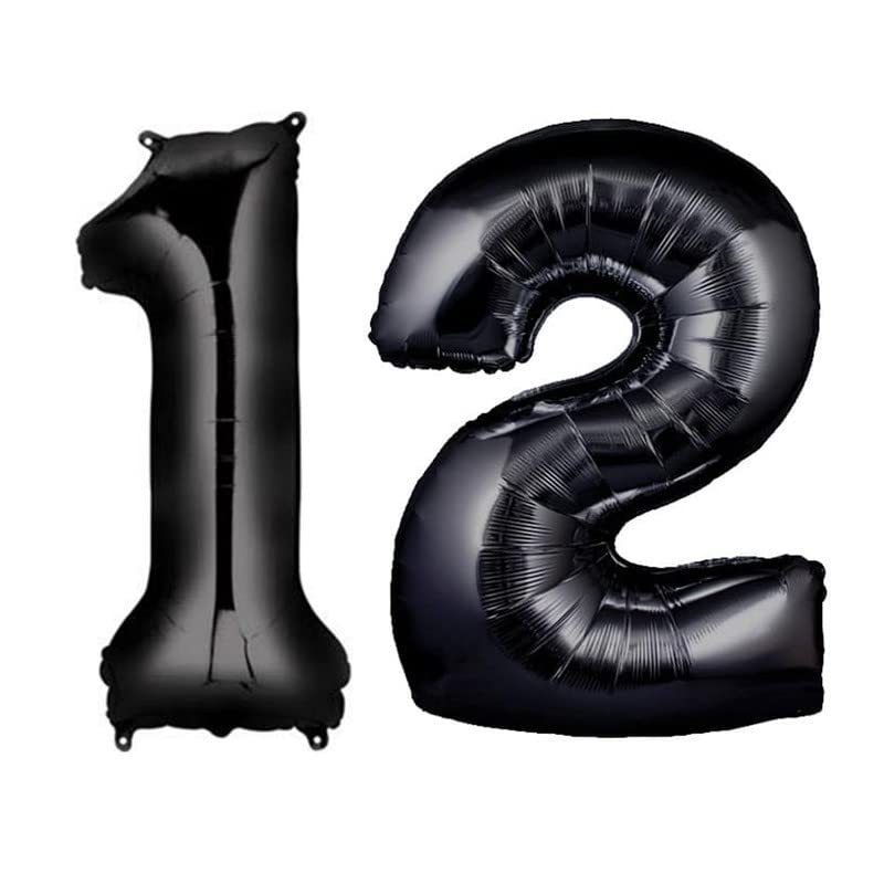 32 Inch Solid 12 Number Black Foil Balloon