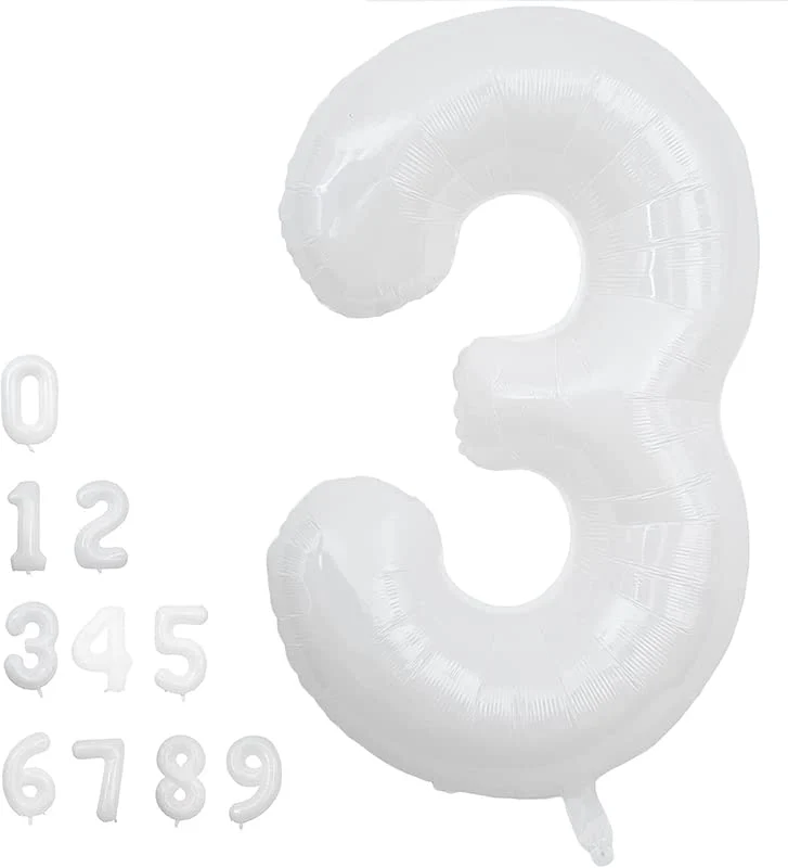 32 Inch Solid 3 Number White Foil Balloon - Image 2