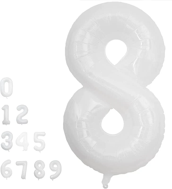 32 Inch Solid 8 Number White Foil Balloon - Image 2