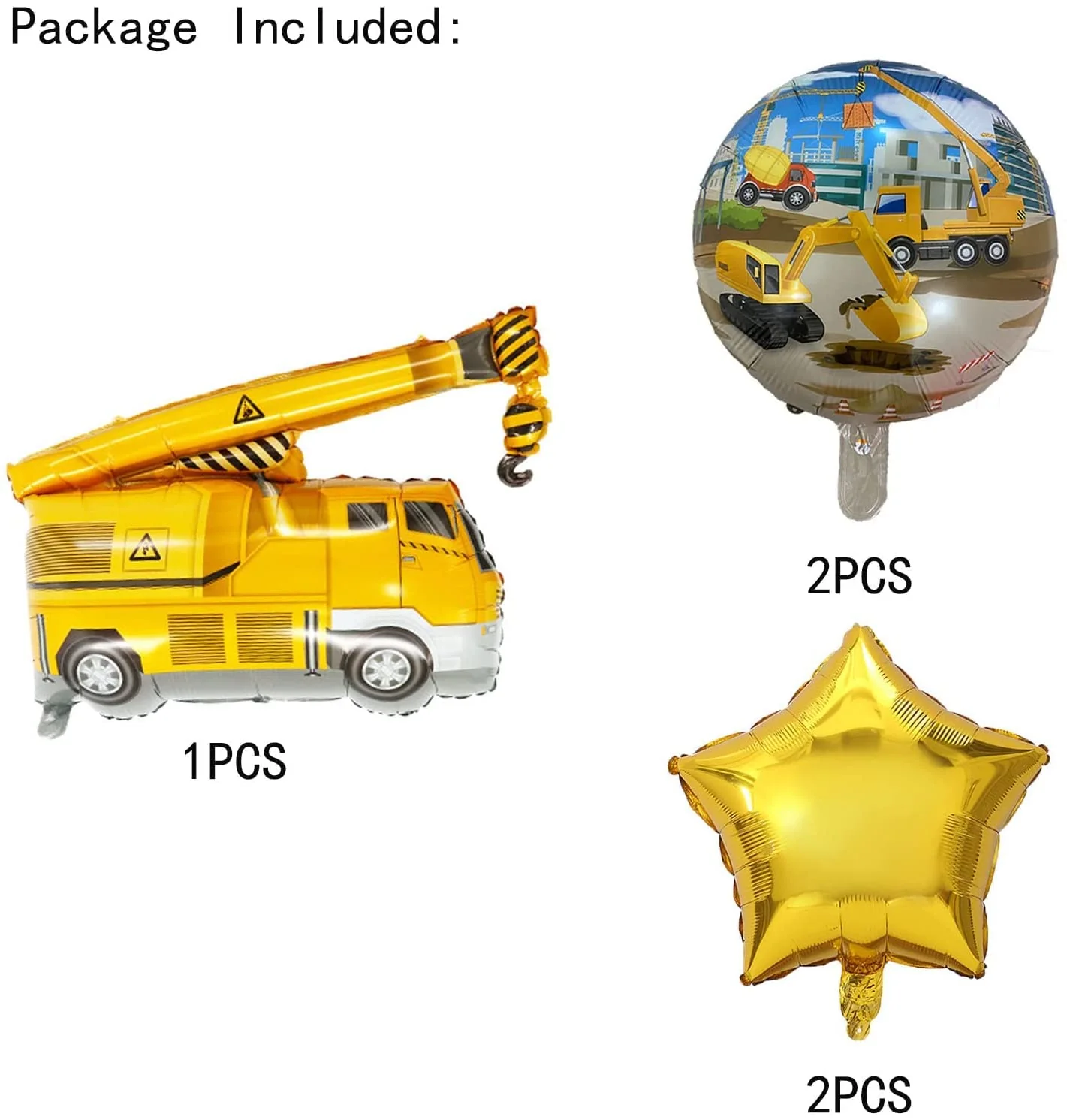 34 Inch Yellow Crane Vehicle Foil Balloon Set (Pack of 5) - Image 2