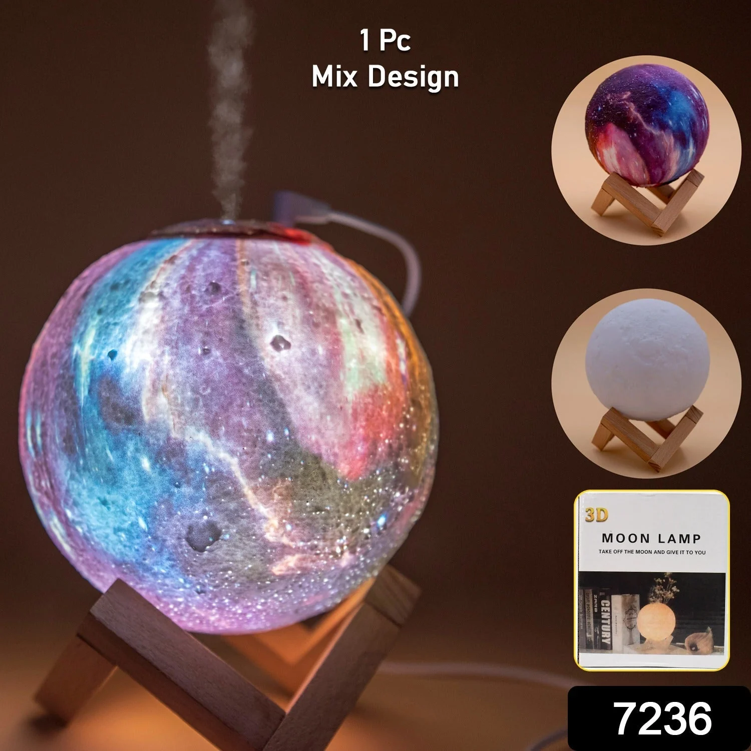 3D 2 in 1 LED Printed Moon Lamp & Aroma Diffuser (1 Pc) - Image 2