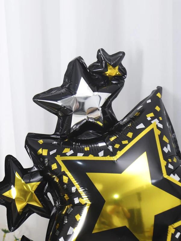 3D Black Color Star Design Foil Balloon (Multicolor) (Pack of 1) - Image 2