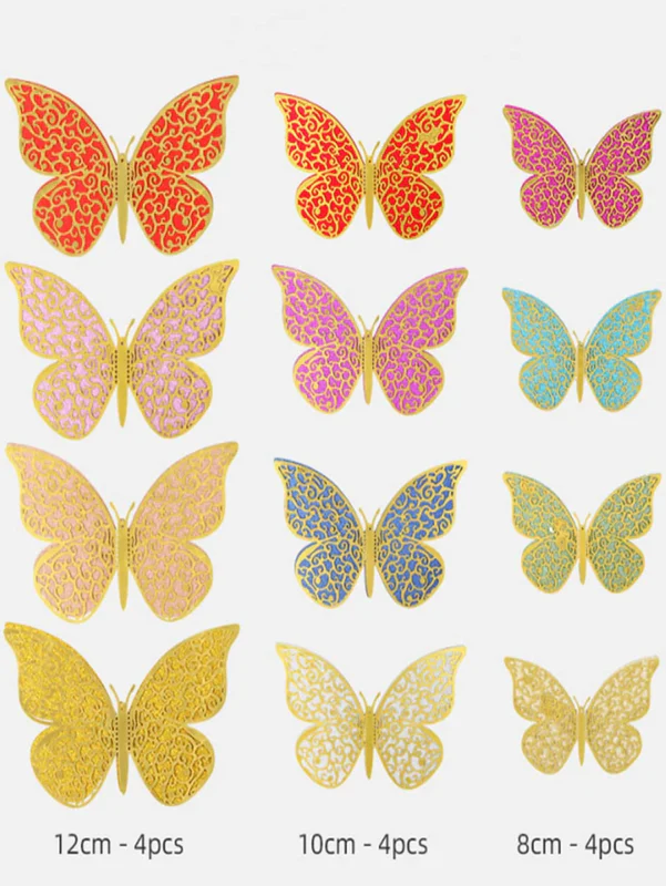 3D Double Layer Hollow Butterfly Stickers (Multicolor) (Pack of 12, Mixed Size) - Image 2