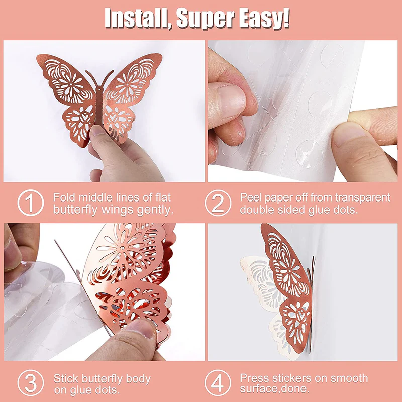 3D Double Layer Hollow Butterfly Stickers (Rosegold)  (Pack of 06, Mixed Size) - Image 5
