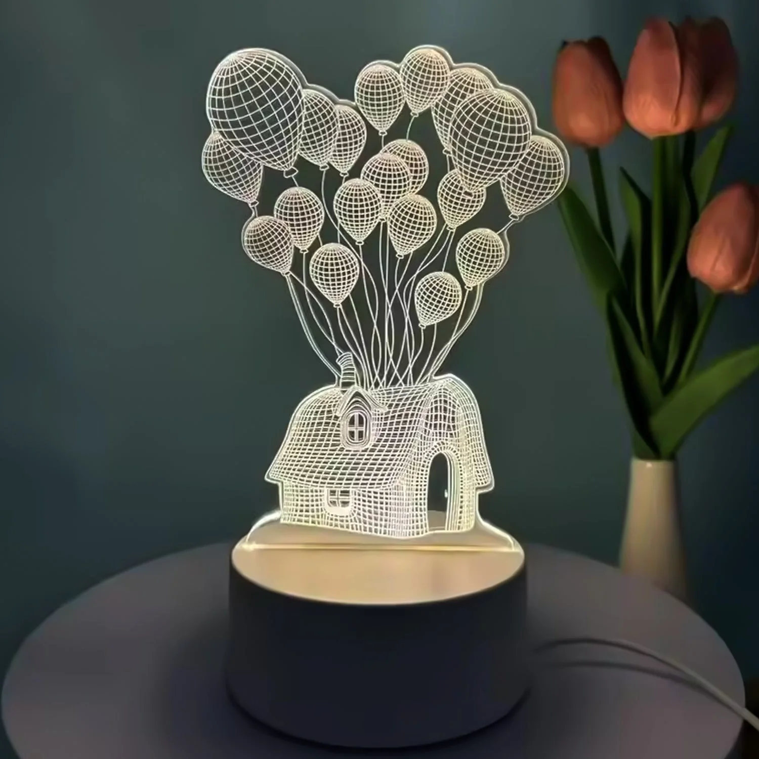 D Illusion LED Night Lamp with House and Balloons Design - Image 4