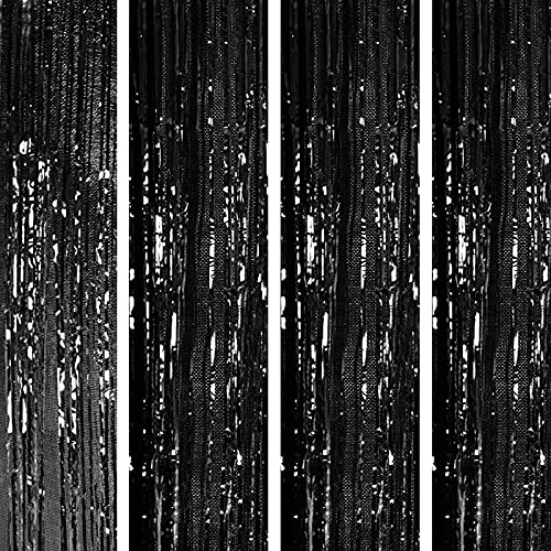 3Ft x 6Ft Black Metallic Foil Fringe Curtains Photo Booth Tinsel Backdrop Door Curtain - Image 4