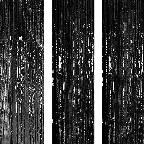 3Ft x 6Ft Black Metallic Foil Fringe Curtains Photo Booth Tinsel Backdrop Door Curtain - Image 6