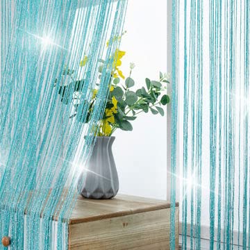 3Ft X 6Ft Blue Color With Sparkle String Curtains Hanging - Image 3
