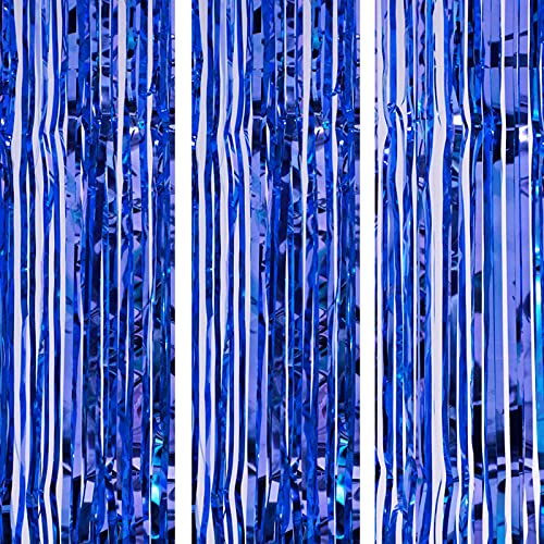 3Ft x 6Ft Blue Metallic Foil Fringe Curtains Photo Booth Tinsel Backdrop Door Curtain - Image 3