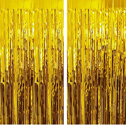 3Ft x 6Ft Gold Metallic Foil Fringe Curtains Photo Booth Tinsel Backdrop Door Curtain - Image 2