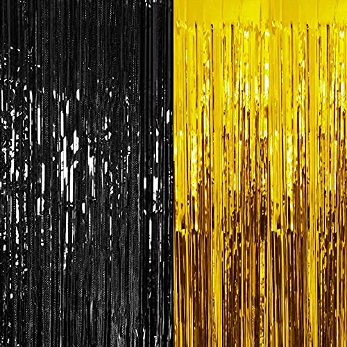 3ft x 6ft Metalic Fringe Foil Curtain With Gold And Black Color (Pack of 2)