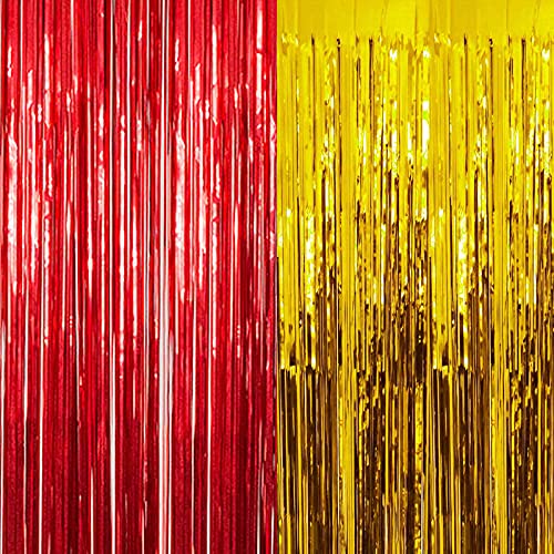 3ft x 6ft Metalic Fringe Foil Curtain With Gold And Red Color (Pack of 2)