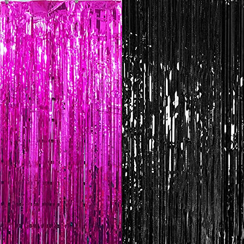 3ft x 6ft Metalic Fringe Foil Curtain With Pink And Black Color (Pack of 2)