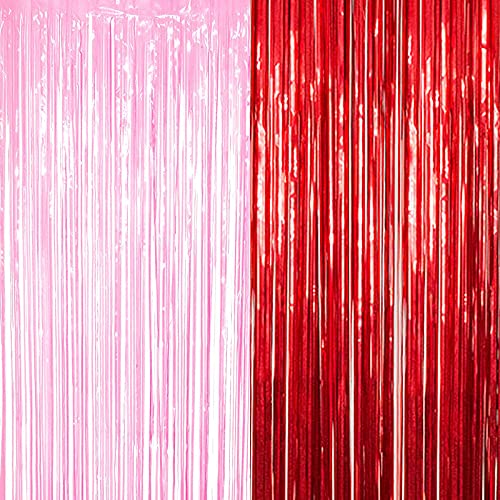 3ft x 6ft Metalic Fringe Foil Curtain With Red And Baby Pink (Pack of 2)