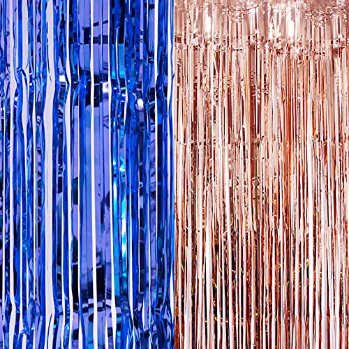 3ft x 6ft Metalic Fringe Foil Curtain With Rose Gold And Blue Color (Pack of 2)