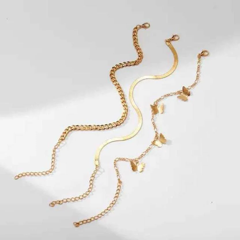 3Layer Gold Butterfly Charm Chain Anklet Set - Image 3