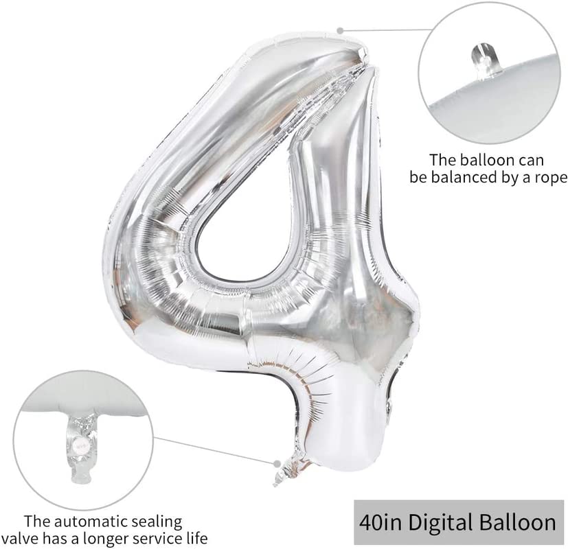 40 Inch Solid 4 Number Silver Foil Balloon - Image 2