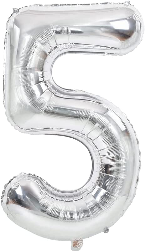 40 Inch Solid 5 Number Silver Foil Balloon