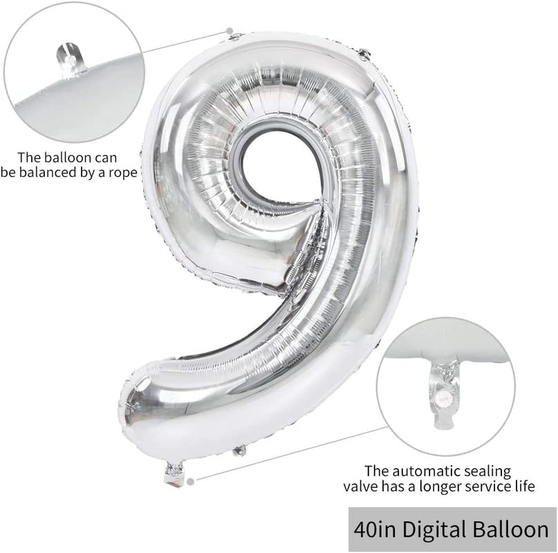 40 Inch Solid 9 Number Silver Foil Balloon - Image 2