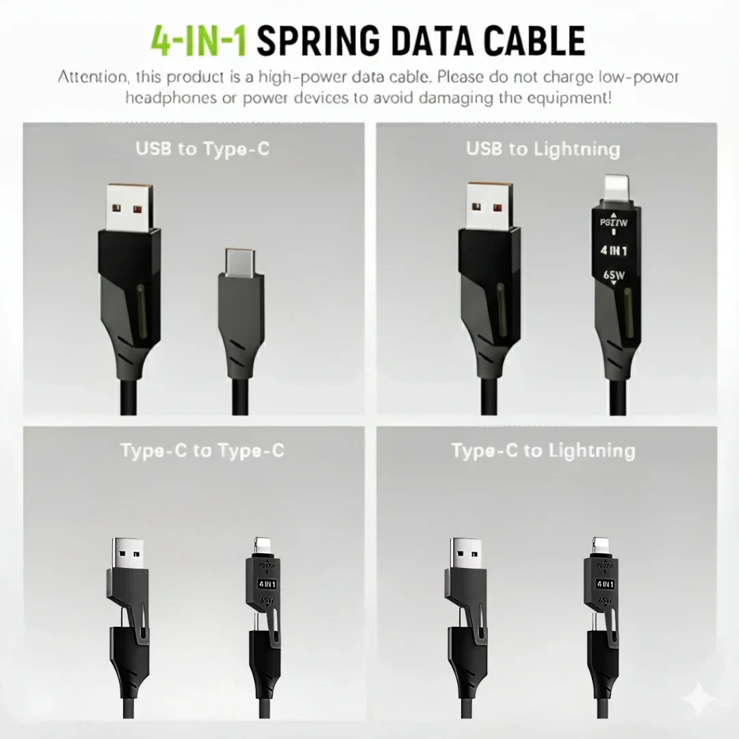 4in1 Coil Fast Charging Type C Cable with Spring | 480Mbps Data Transfer | 1 m - Image 14
