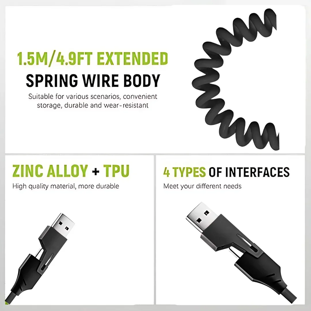 4in1 Coil Fast Charging Type C Cable with Spring | 480Mbps Data Transfer | 1 m - Image 15