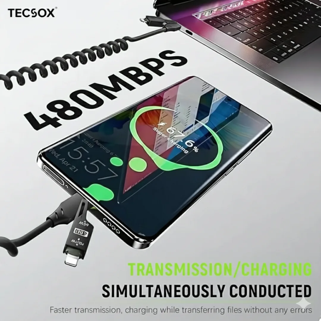 4in1 Coil Fast Charging Type C Cable with Spring | 480Mbps Data Transfer | 1 m - Image 16