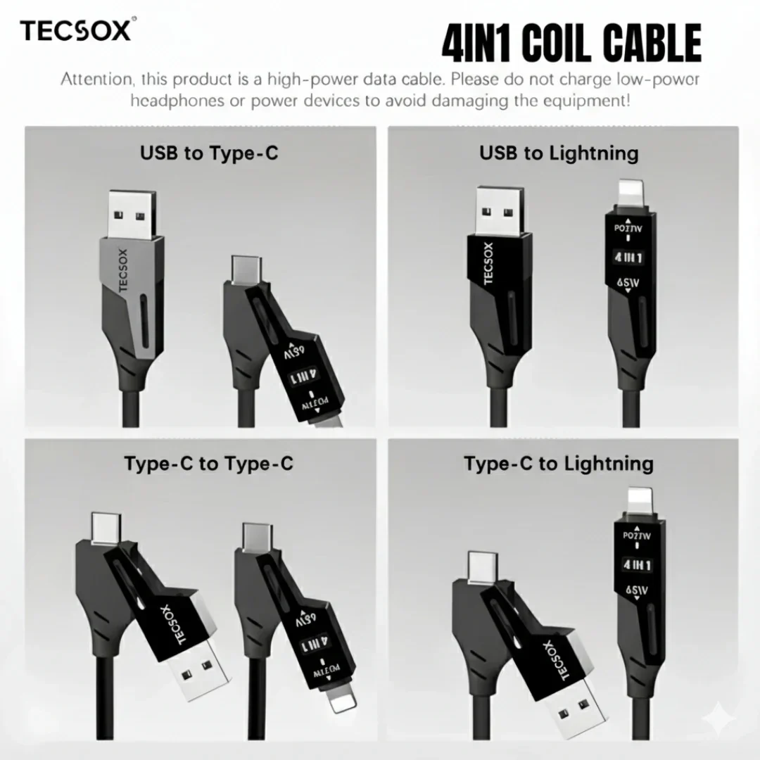 4in1 Coil Fast Charging Type C Cable with Spring | 480Mbps Data Transfer | 1 m - Image 17