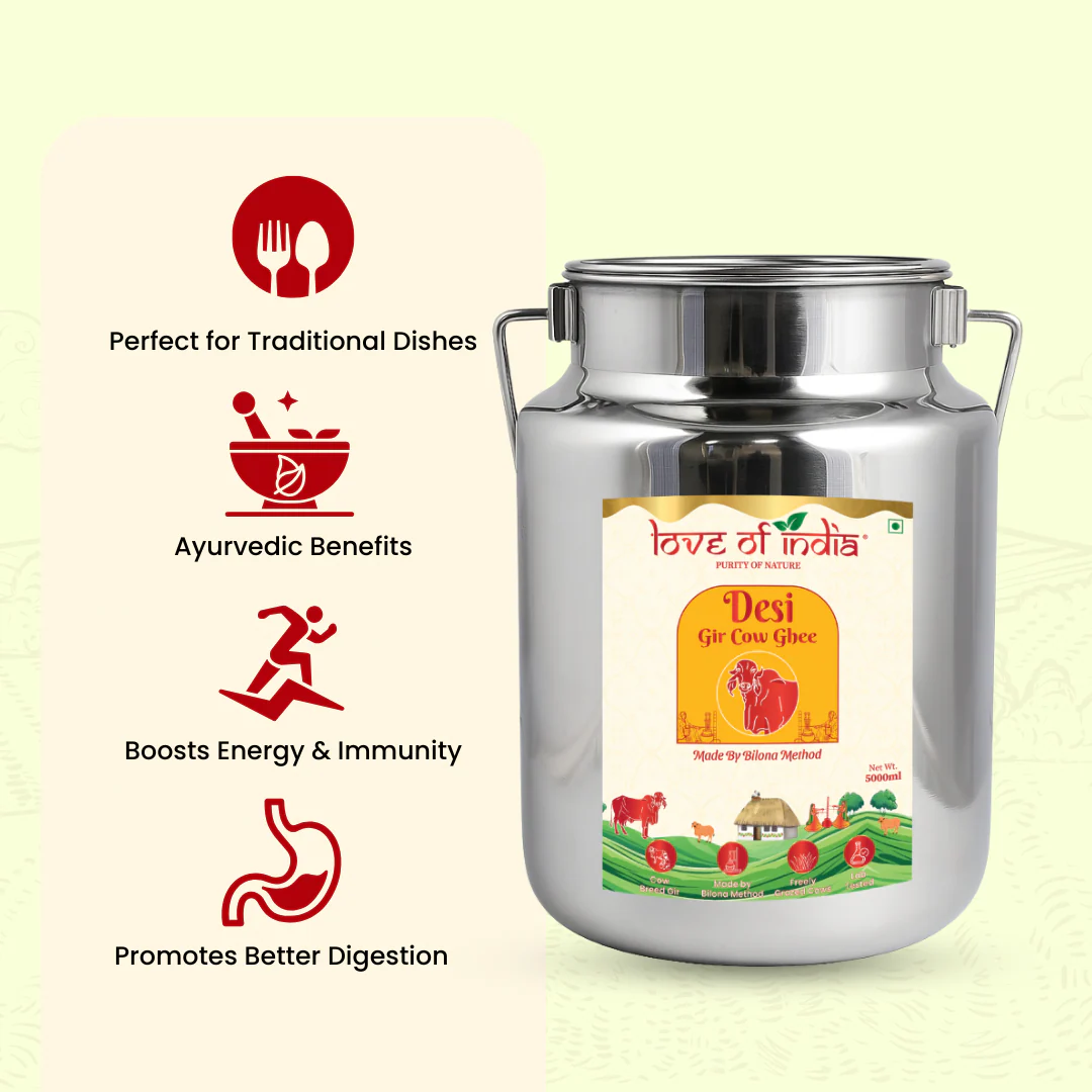 5 Liter Desi Vedic Gir Cow Ghee Steel Can (Dolchi) made by Bilona method - Image 3