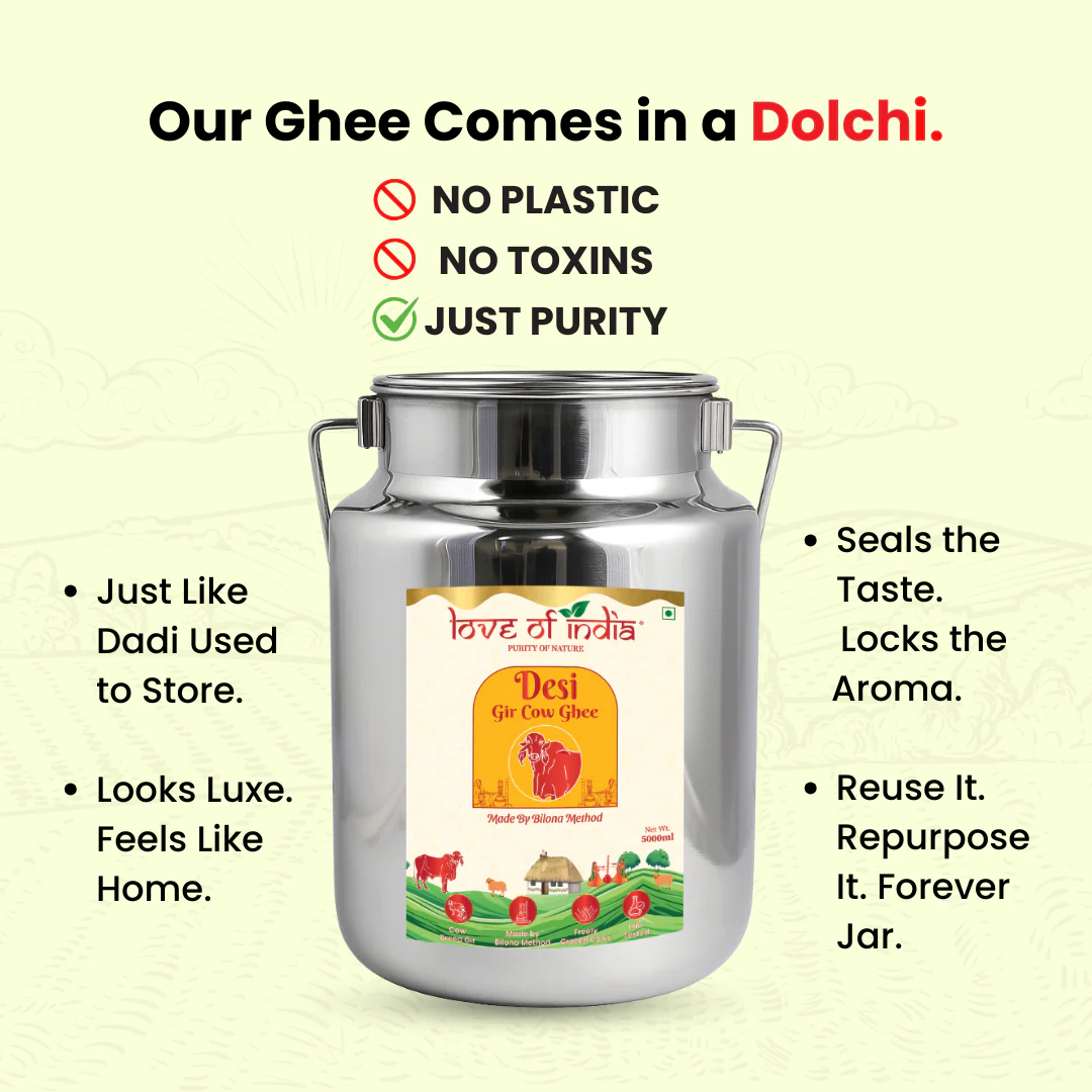 5 Liter Desi Vedic Gir Cow Ghee Steel Can (Dolchi) made by Bilona method - Image 8