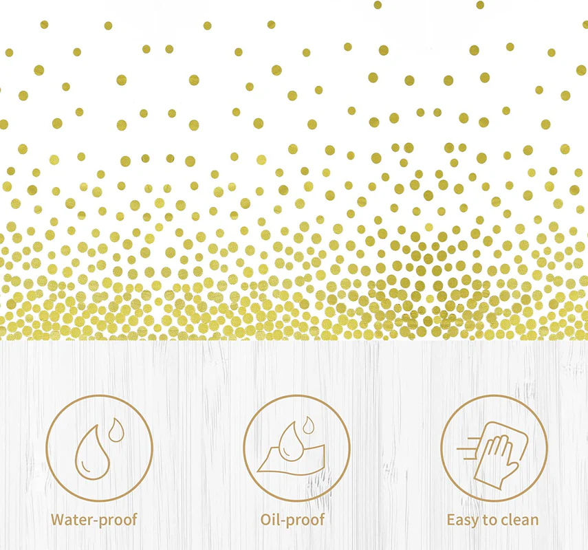 54 x 72 Inch Plastic Disposable Table Cover With Gold Polka Dot (White) - Image 4