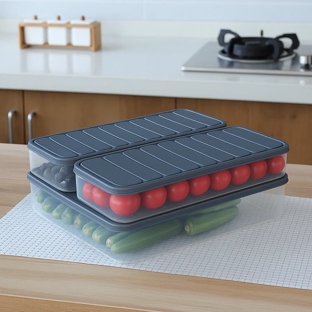 6 Pcs Airtight Food Storage Container Set – 2 Large + 4 Small | BPA-Free, Food Grade, Premium Quality | Vegetable, Fruit & Kitchen Storage Boxes with Grey Lids - Image 6