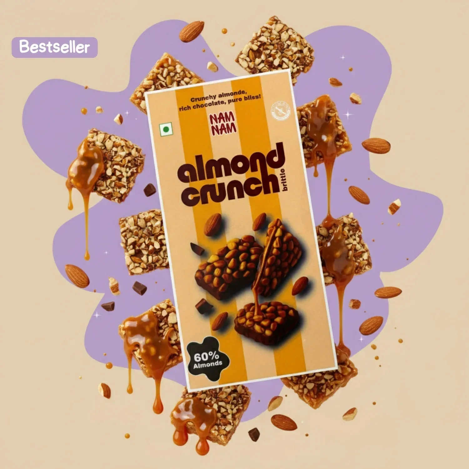 60% Roasted Almond Crunch Brittle (Trial Pack)-Dipped in Belgian Couverture - Image 9