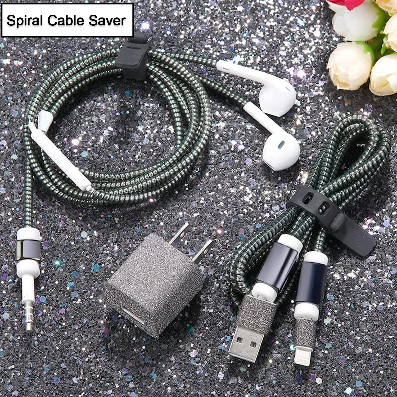 Metallic Finish Cable Spiral Protector / Wire Repair / Pet Cord Protector / Headphone Saver, Cable Wrap / Cover for Mac Charging Cable - Image 5