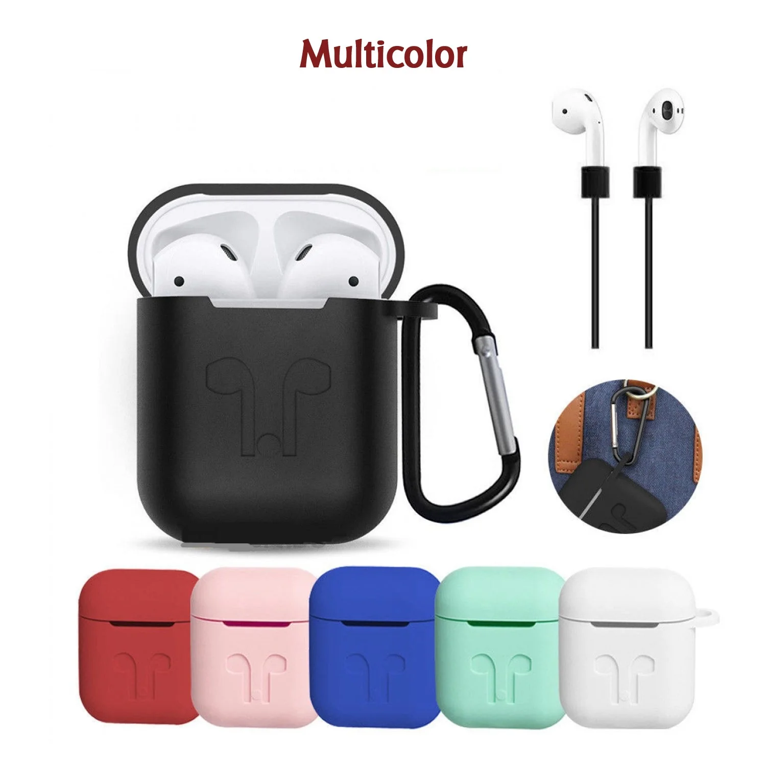 Silicone Shockproof Protection Wireless Headphones Carrying Box Cover with Metal Keychain - Image 6