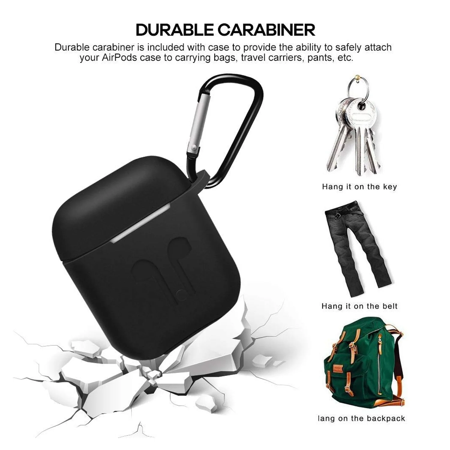 Silicone Shockproof Protection Wireless Headphones Carrying Box Cover with Metal Keychain - Image 8