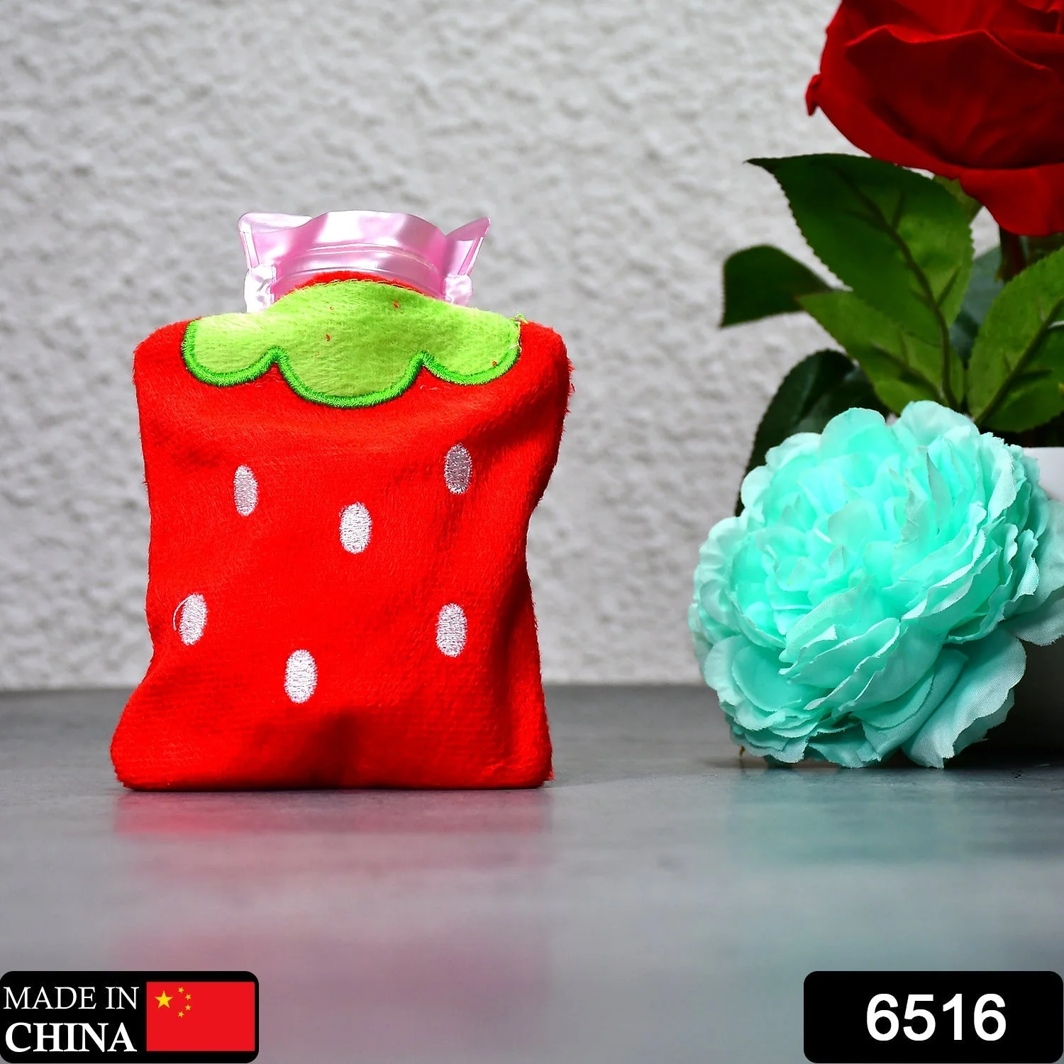 6516 Strawberry small Hot Water Bag with Cover for Pain Relief, Neck, Shoulder Pain and Hand, Feet Warmer, Menstrual Cramps. - Image 2