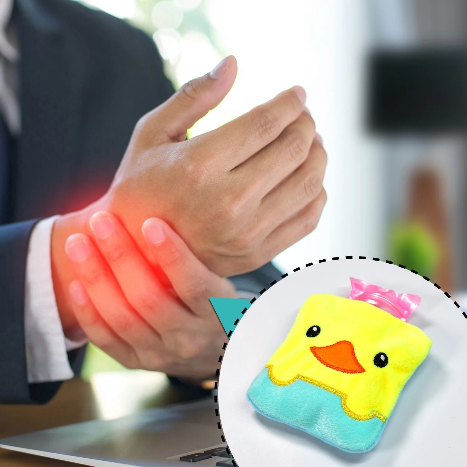 6524 Yellow Duck design small Hot Water Bag with Cover for Pain Relief, Neck, Shoulder Pain and Hand, Feet Warmer, Menstrual Cramps. - Image 3