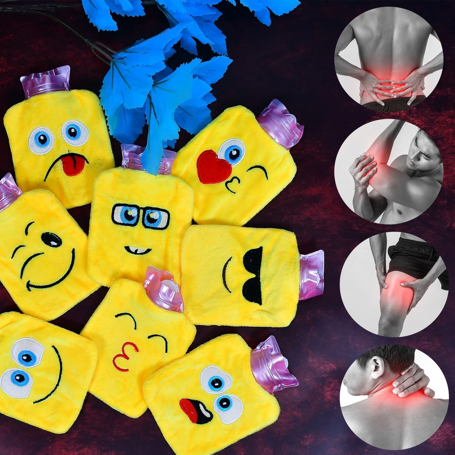 6535 1pc Mix Emoji designs small Hot Water Bag with Cover for Pain Relief, Neck, Shoulder Pain and Hand, Feet Warmer, Menstrual Cramps. - Image 3