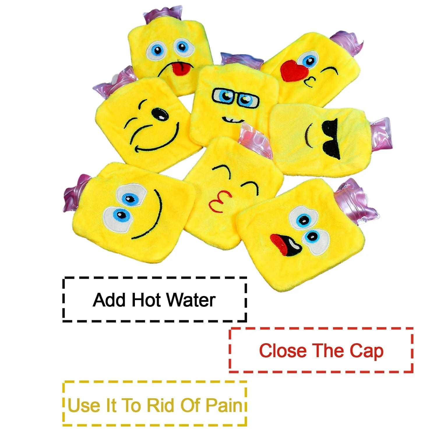 6535 1pc Mix Emoji designs small Hot Water Bag with Cover for Pain Relief, Neck, Shoulder Pain and Hand, Feet Warmer, Menstrual Cramps. - Image 7